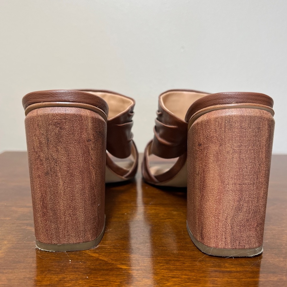 Halston Heritage Kiera brown leather pleated sandals size 8 - Picture 7 of 15